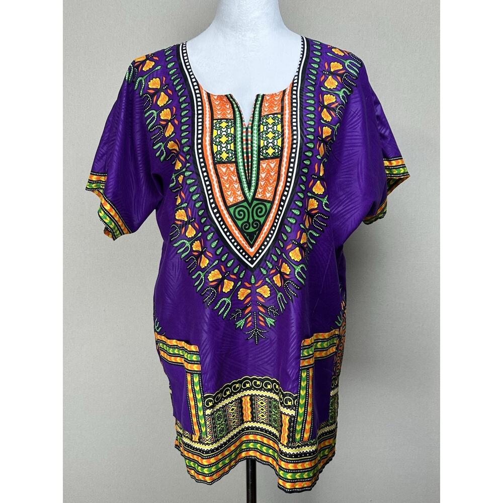 Lapogee Women’s Unisex Shirt Size M Top Purple Multicolor Ethic‎ Short Sleeve